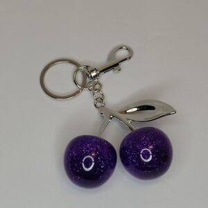Cherry Bag Charm Purple With Silver Hardware